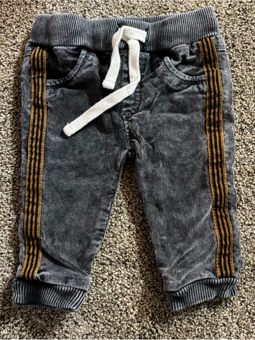 Noppies Grey Corduroy Joggers with Gold Side Stripes